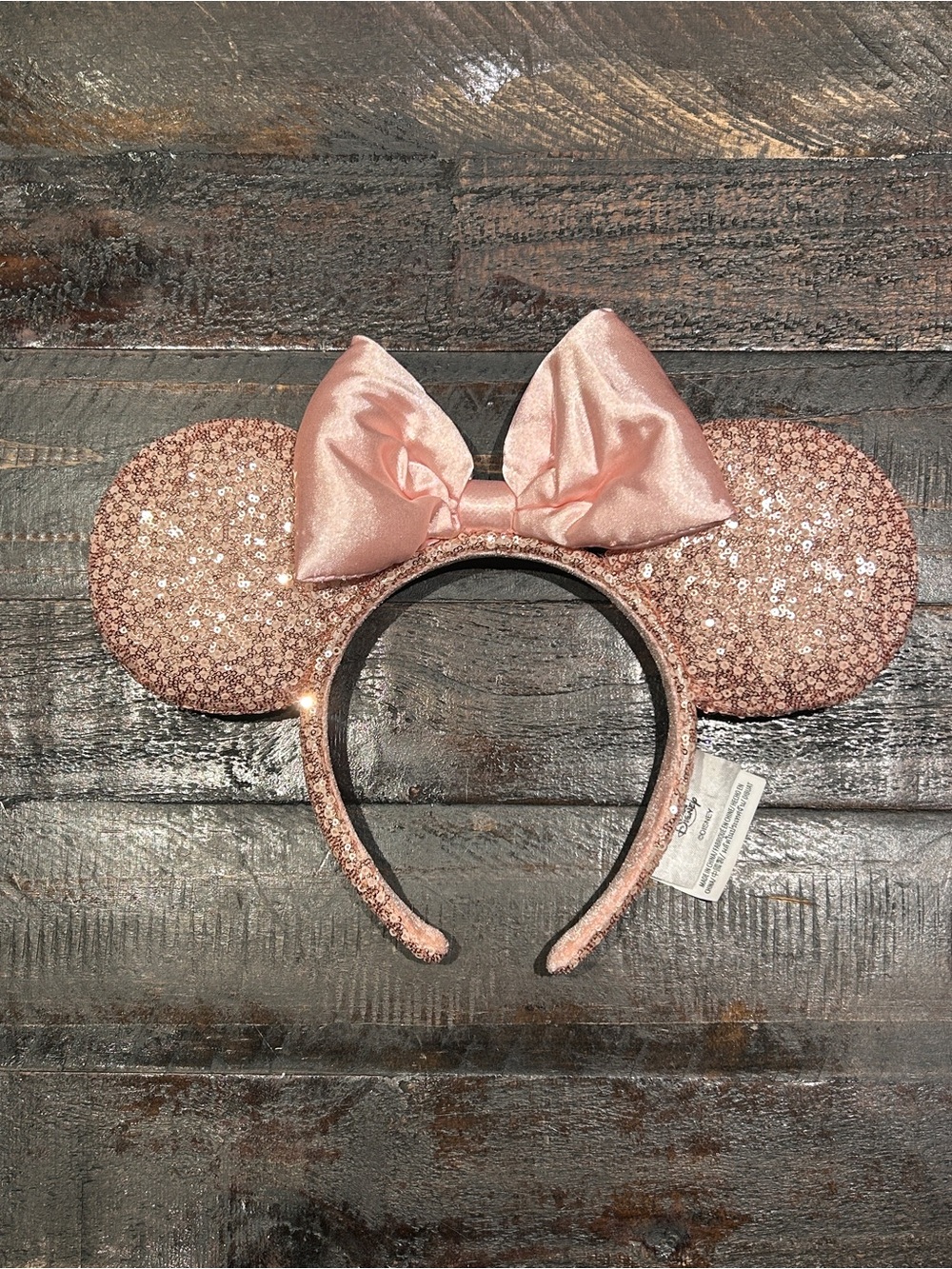 Disney Rose Gold Sequin Pink Bow Minnie  Mouse Ears Headband